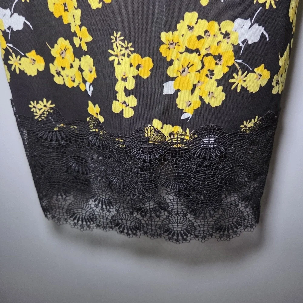 Michael Kors Black Floral Lace-Trim Slip Midi Dress